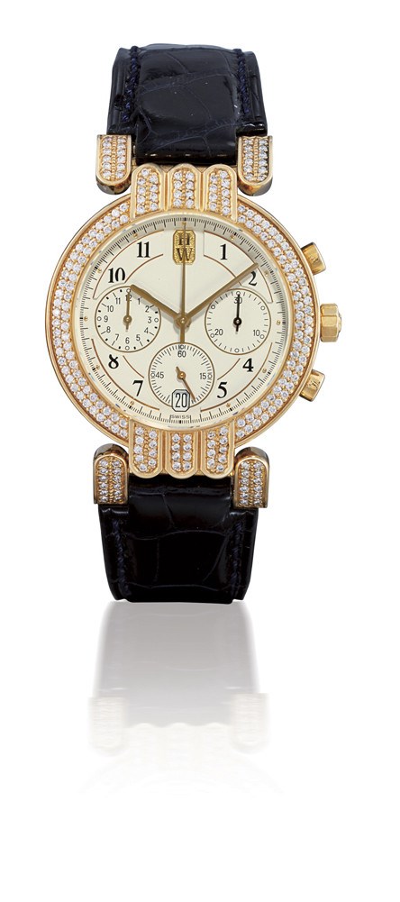 HARRY WINSTON, "PREMIER CHRONOGRAPH"

FINE AND RARE, LIMITED PRODUCTION 18K GOLD AND DIAMOND-SET SELF-WINDING CHRONOGRAPH WRISTWATCH WITH SWEEP SECONDS AND DATE DISPLAY