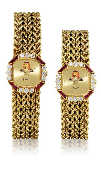 PIAGET

A PAIR OF 18K GOLD, DIAMOND AND RUBY-SET MANUAL-WINDING OCTAGONAL BRACELET WATCHES
