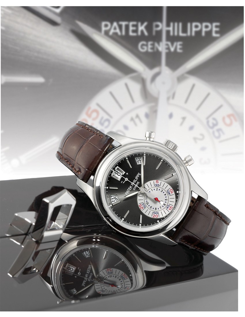 PATEK PHILIPPE, REF. 5960P

950 PLATINUM SELF-WINDING ANNUAL CALENDAR FLYBACK CLUTCH-WHEEL CHRONOGRAPH WRISTWATCH WITH POWER-RESERVE AND DAY AND NIGHT INDICATION