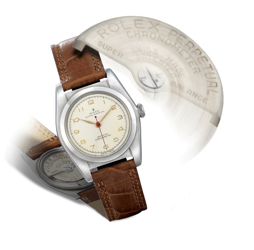 ROLEX, "OYSTER PERPETUAL" BUBBLE BACK

STAINLESS STEEL SELF-WINDING WRISTWATCH WITH SWEEP SECONDS AND TRANSPARENT CASE BACK
