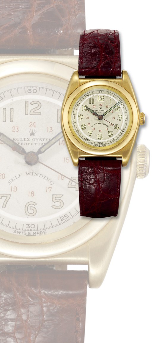 ROLEX, "OYSTER PERPETUAL CHRONOMETER" BUBBLE BACK REF. 3372

18K GOLD SELF-WINDING WRISTWATCH WITH SWEEP SECONDS
