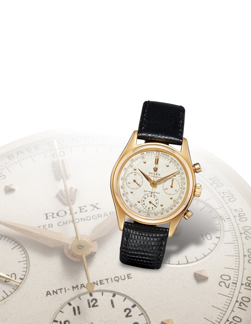 ROLEX, "OYSTER CHRONOGRAPHE, ANTI-MAGNETIQUE" REF. 6034

FINE AND RARE, 18K PINK GOLD MANUAL-WINDING ANTIMAGNETIC CHRONOGRAPH WRISTWATCH