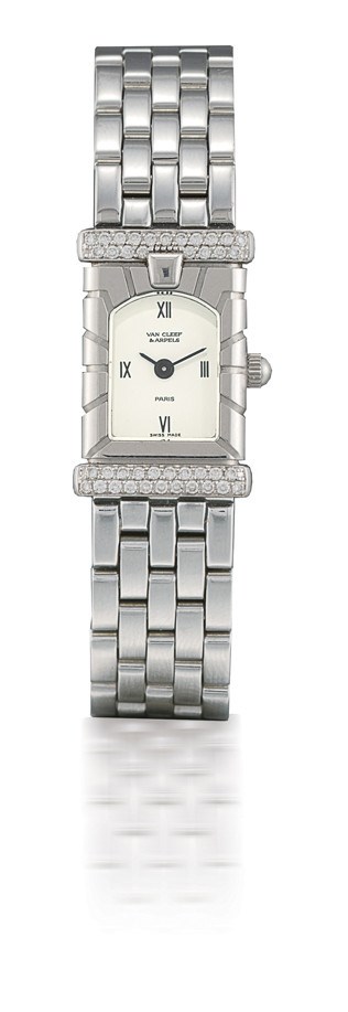 VAN CLEEF & ARPELS, "FAÇADE"

LADY'S STAINLESS STEEL AND DIAMOND-SET RECTANGULAR BRACELET WATCH