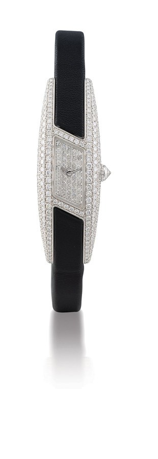 CARTIER, "HIMALIA"

LADY'S 18K WHITE GOLD AND DIAMOND-SET PARALLELOGRAM-SHAPED WRISTWATCH