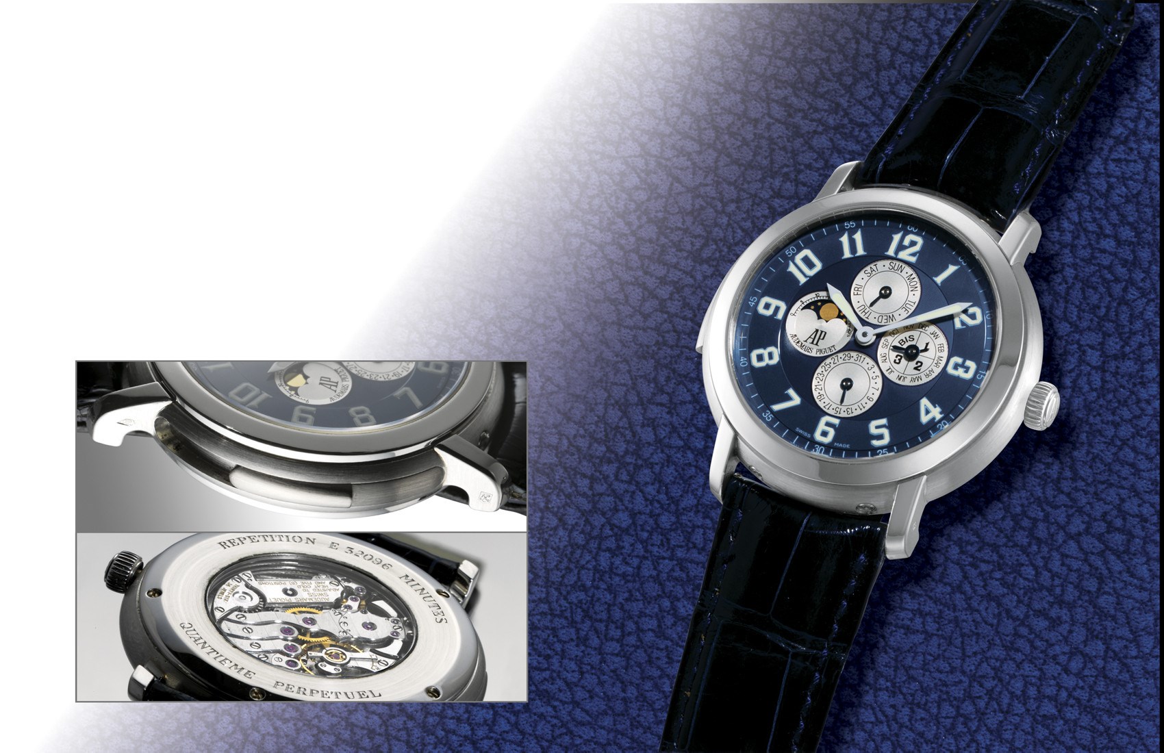 AUDEMARS PIGUET, "JULES AUDEMARS - QUANTIEME PERPETUEL REPETITION MINUTES"

UNIQUE AND FINE, 950 PLATINUM MANUAL-WINDING PERPETUAL CALENDAR MINUTE REPEATING WRISTWATCH WITH AGE AND PHASES OF THE MOON