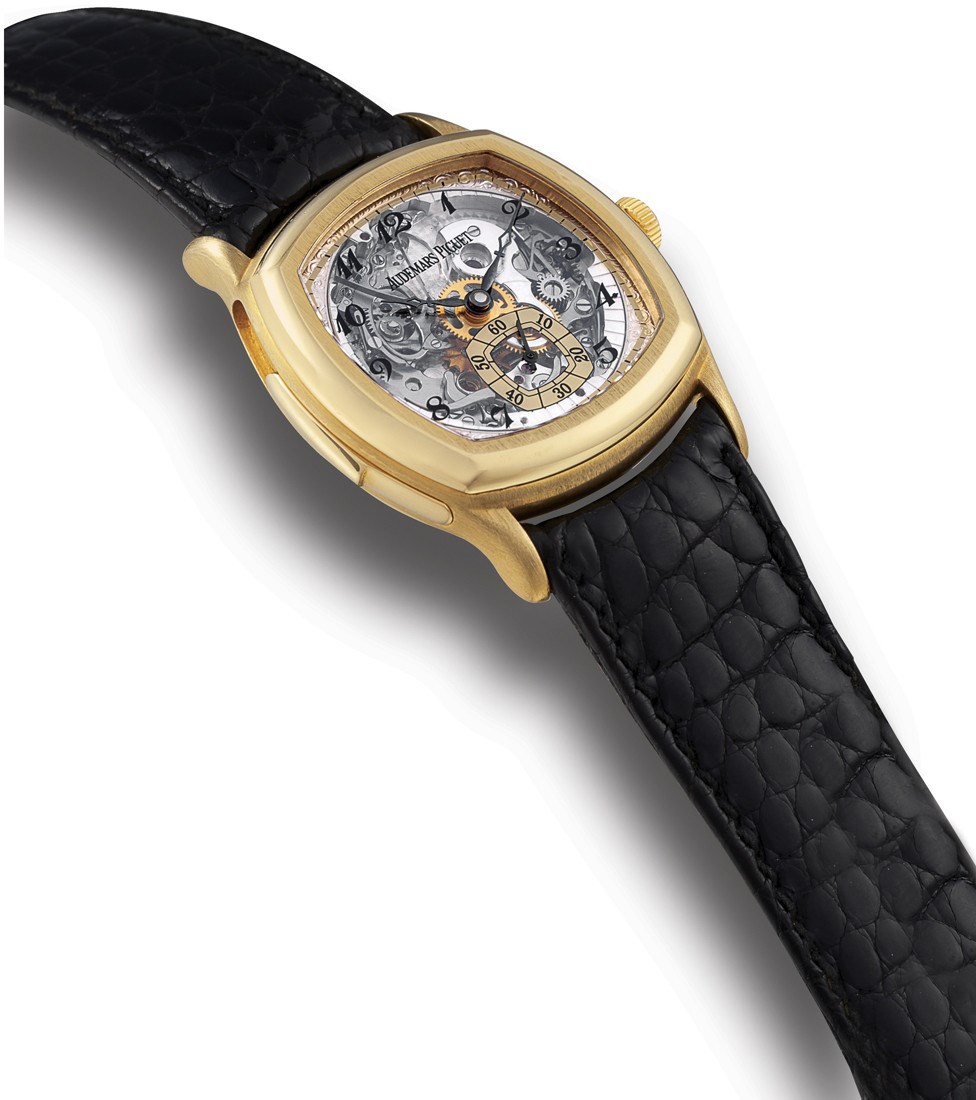 AUDEMARS PIGUET, "RÉPÉTITION MINUTES"

18K GOLD MANUAL-WINDING TONNEAU-SHAPED SKELETONISED MINUTE REPEATING WRISTWATCH WITH SMALL SECONDS, PRODUCED IN LIMITED NUMBERS