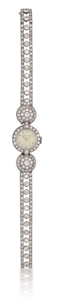 JAEGER-LECOULTRE

LADY'S PLATINUM AND DIAMOND-SET MANUAL-WINDING BRACELET WRISTWATCH