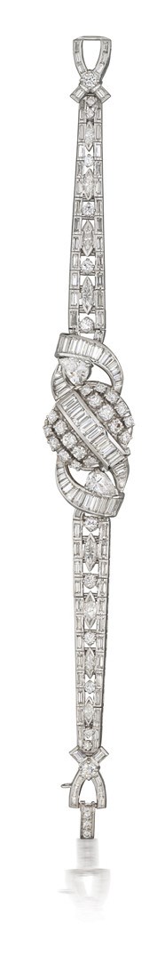 OMEGA

LADY'S PLATINUM AND DIAMOND-SET MANUAL-WINDING BRACELET WATCH