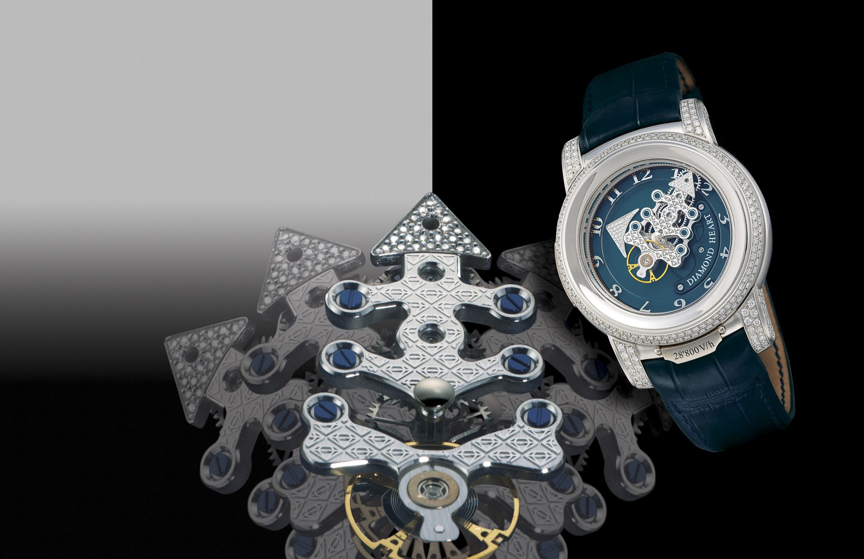ULYSSE NARDIN, "FREAK 28'800 V/H DIAMOND HEART"

FINE, RARE, HIGHLY UNUSUAL, 950 PLATINUM AND DIAMOND-SET MANUAL-WINDING CARROUSEL TOURBILLON WRISTWATCH WITH DUAL DIRECT ESCAPEMENT AND SEVEN-DAY POWER-RESERVE, LIMITED EDITION OF 99 PIECES