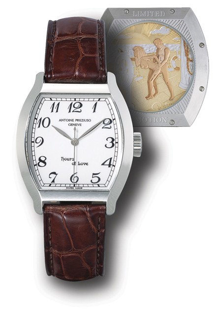 ANTOINE PREZIUSO, "HOURS OF LOVE"

STAINLESS STEEL MANUAL-WINDING TONNEAU-SHAPED WRISTWATCH WITH SWEEP SECONDS AND CONCEALED EROTIC AUTOMATON, LIMITED EDITION OF 69 PIECES