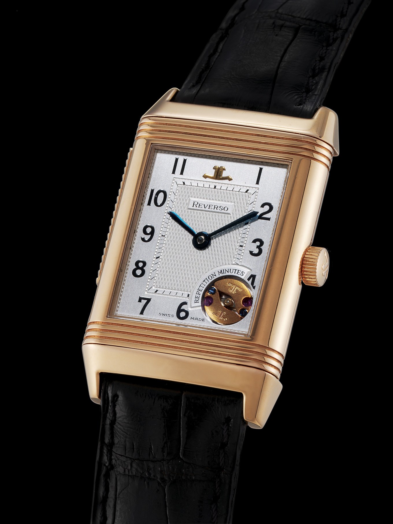 JAEGER-LECOULTRE, "REVERSO RÉPÉTITION MINUTES"

18K GOLD MANUAL-WINDING RECTANGULAR MINUTE-REPEATING WRISTWATCH, LIMITED EDITION OF 500 PIECES