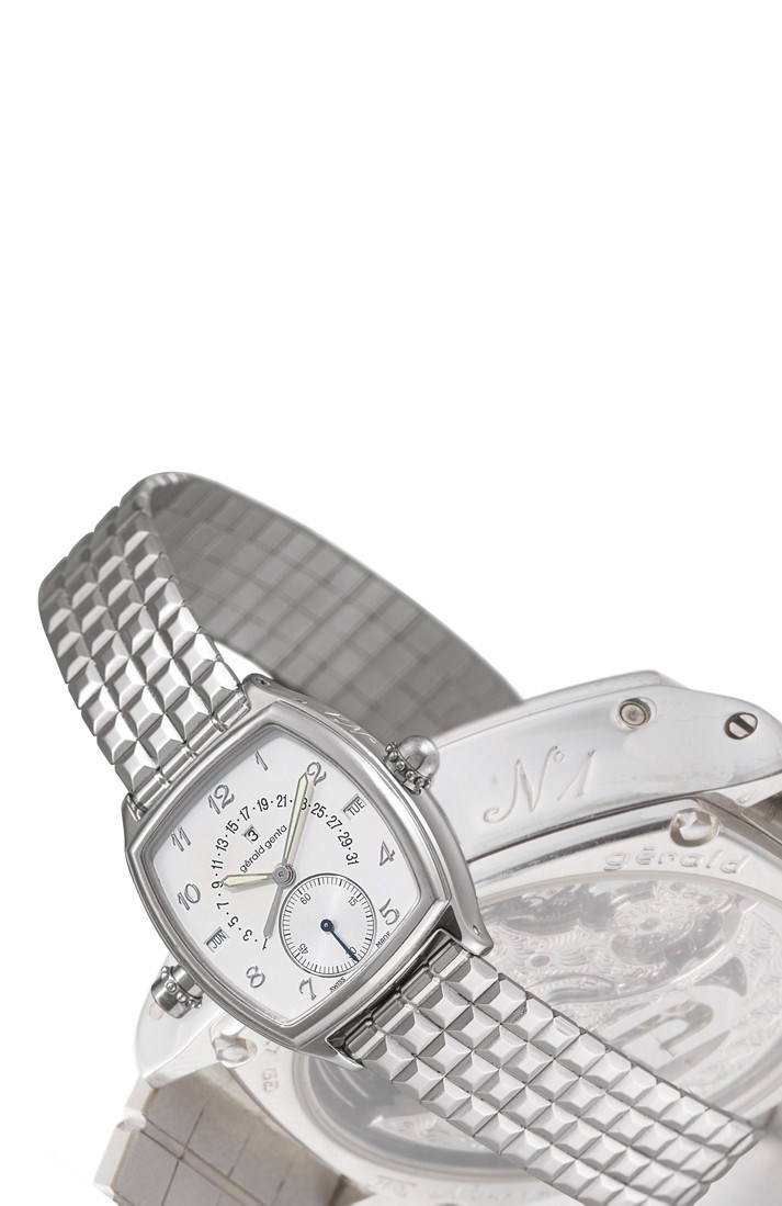 GÉRALD GENTA

18K WHITE GOLD SELF-WINDING TONNEAU-SHAPED PERPETUAL CALENDAR MINUTE REPEATING BRACELET WATCH WITH SMALL SECONDS AND RETROGRADE DATE DISPLAY