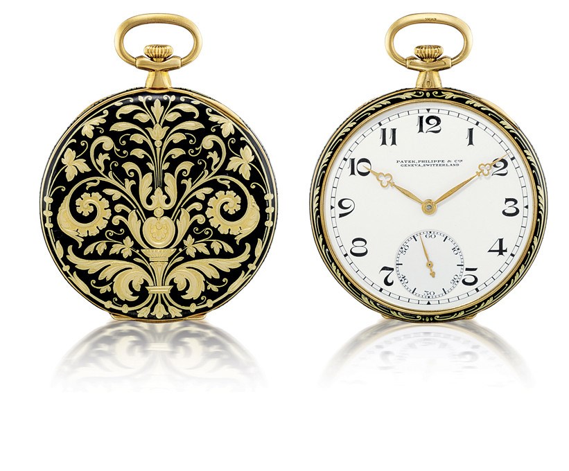 PATEK PHILIPPE

18K GOLD AND ENAMEL OPENFACE KEYLESS LEVER POCKET WATCH WITH SMALL SECONDS