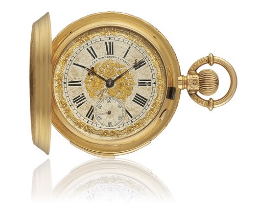 C. J. A. PERRENOUD & CIE, LOCLE

18K GOLD HUNTER CASE MINUTE REPEATING KEYLESS LEVER POCKET WATCH MADE FOR THE SOUTH AMERICAN MARKET