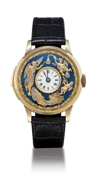 ANON

18K GOLD CONVERTED MINUTE REPEATING WRISTWATCH WITH AUTOMATON JACQUEMARTS