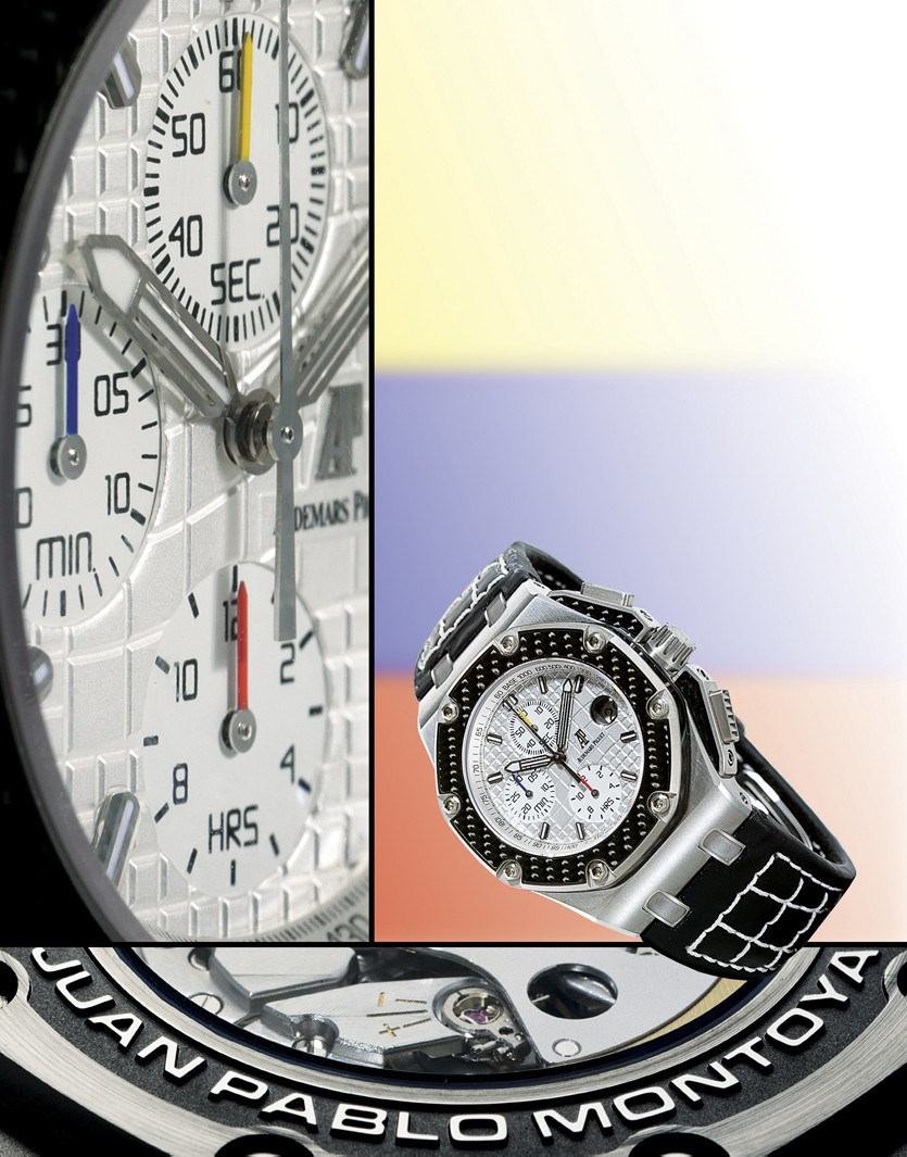 AUDEMARS PIGUET, "ROYAL OAK OFFSHORE JUAN PABLO MONTOYA"

TITANIUM SELF-WINDING CHRONOGRAPH WRISTWATCH WITH DATE DISPLAY AND CARBON FIBRE INSERTS, LIMITED EDITION OF 1,000 PIECES