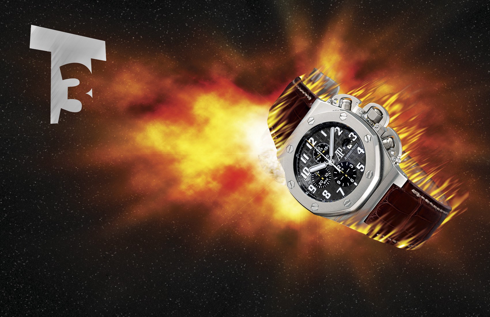 AUDEMARS PIGUET, "ROYAL OAK OFFSHORE T3"

OVERSIZED TITANIUM SELF-WINDING CHRONOGRAPH WRISTWATCH WITH DATE DISPLAY, LIMITED EDITION OF 1,000 PIECES, MADE IN COLLABORATION WITH ARNOLD SCHWARZENEGGER FOR THE FILM "TERMINATOR 3 - RISE OF THE MACHINES"