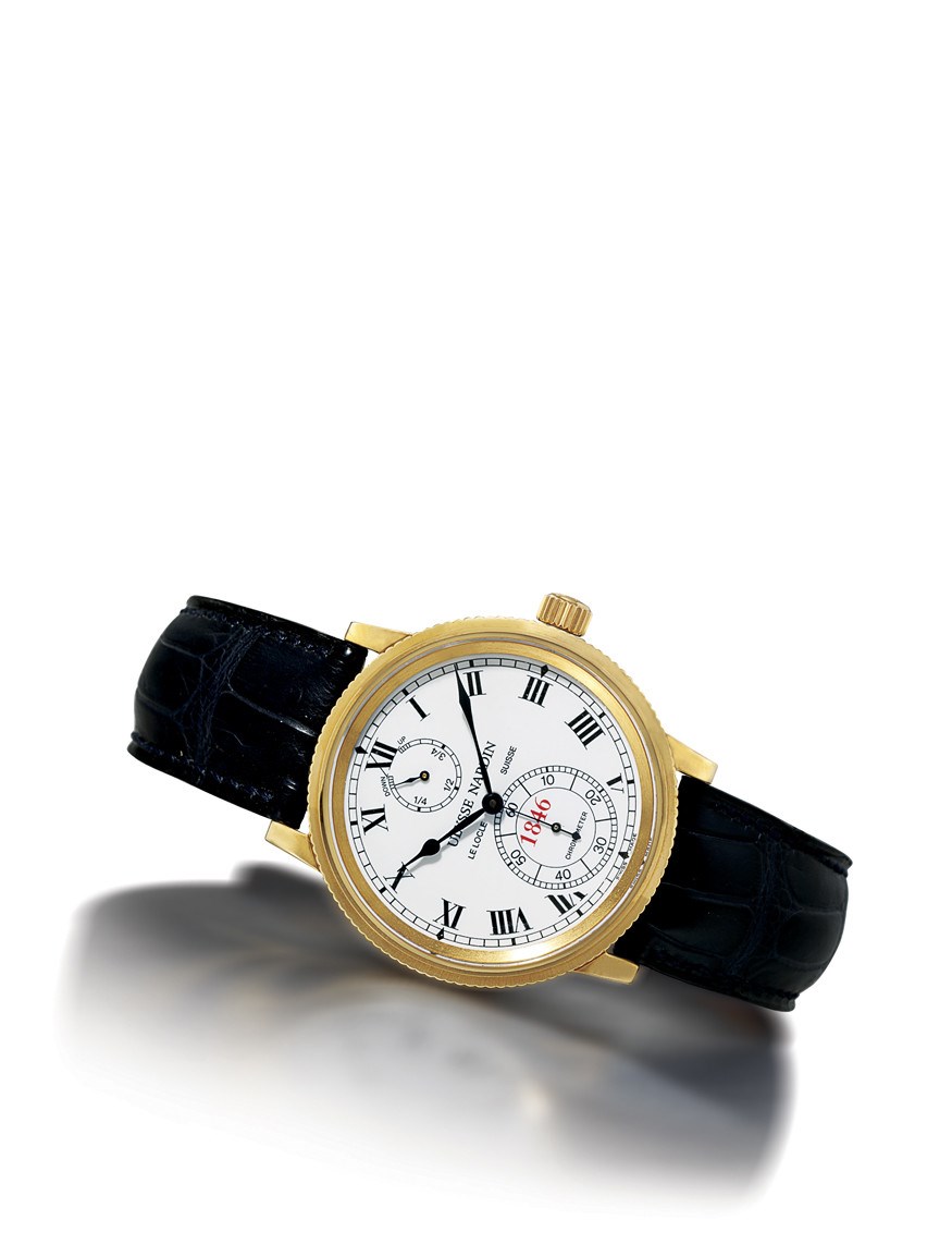 ULYSSE NARDIN, "1846 CHRONOMETER"

18K GOLD SELF-WINDING CHRONOMETER WRISTWATCH WITH SMALL SECONDS, POWER-RESERVE INDICATION AND ENAMEL DIAL, LIMITED EDITION OF 250 PIECES TO CELEBRATE THE 150TH ANNIVERSARY OF ULYSSE NARDIN