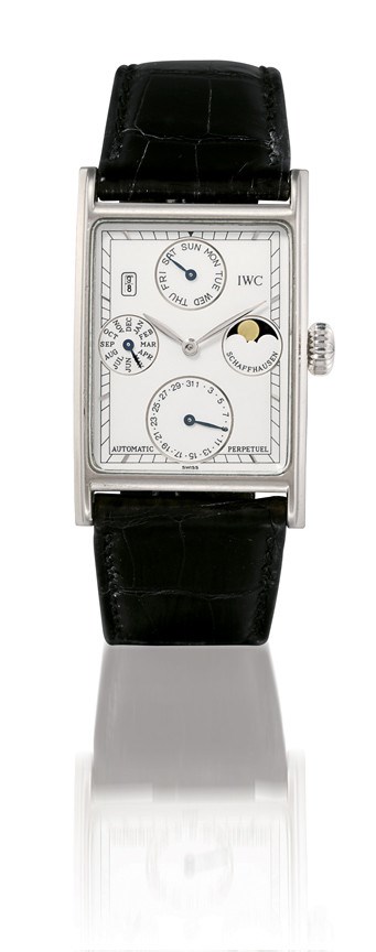 IWC, "NOVECENTO - AUTOMATIC PERPETUEL"

18K WHITE GOLD SELF-WINDING RECTANGULAR PERPETUAL CALENDAR WRISTWATCH