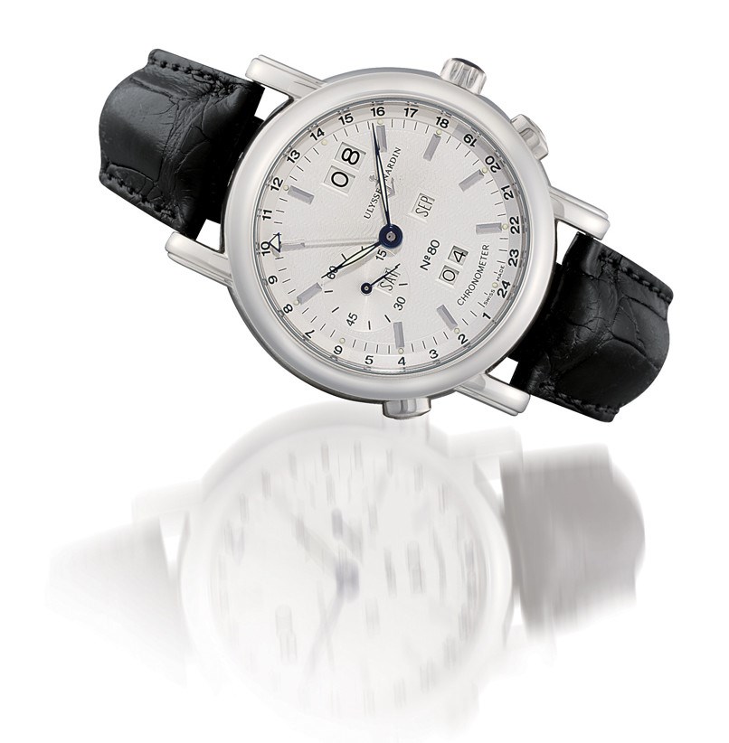 ULYSSE NARDIN, "PERPETUAL CALENDAR GMT"

950 PLATINUM SELF-WINDING PERPETUAL CALENDAR TWO-TIME-ZONE CHRONOGRAPH CHRONOMETER WRISTWATCH WITH SMALL SECONDS, LIMITED EDITION OF 500 PIECES