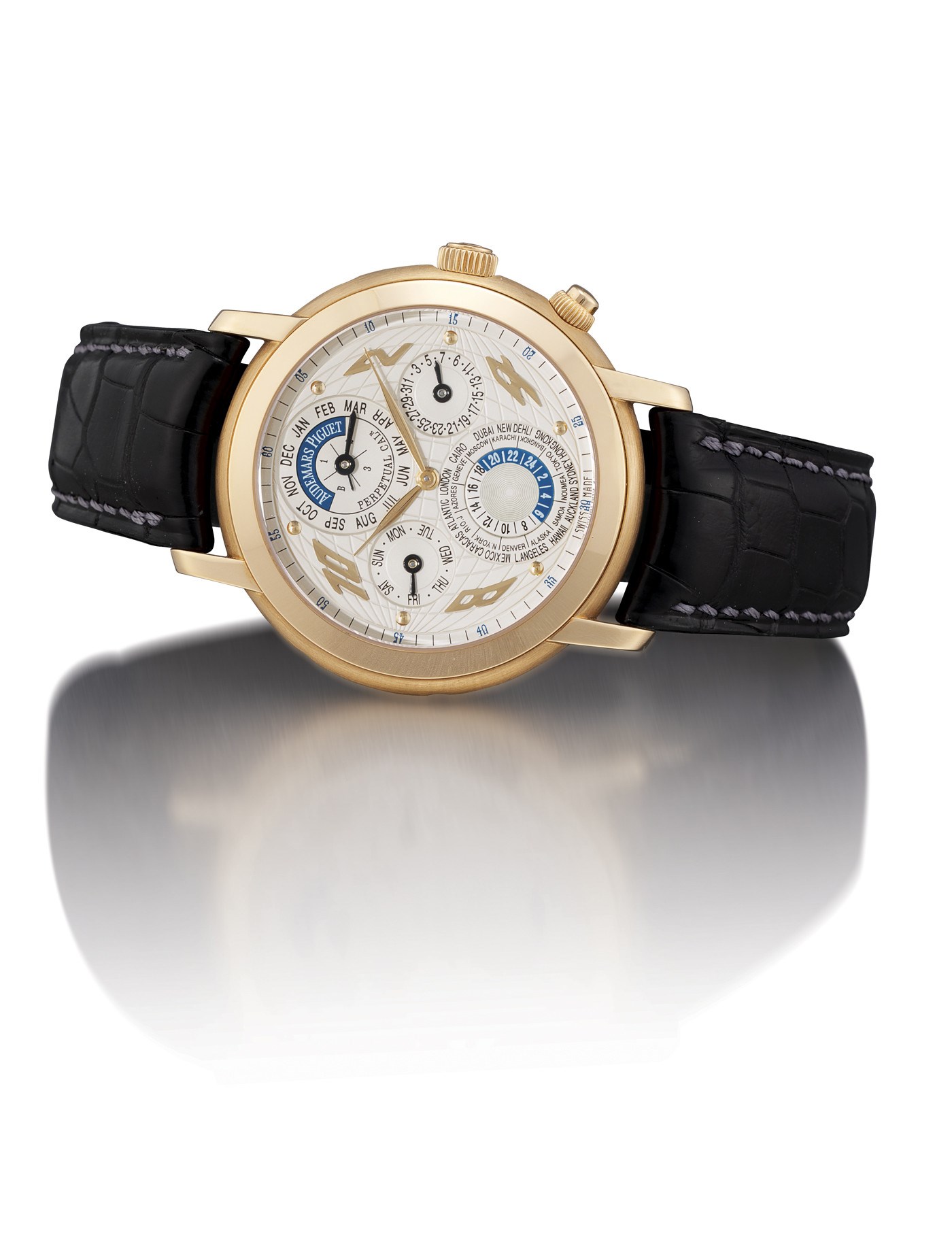 AUDEMARS PIGUET, "JULES AUDEMARS - QUANTIÈME PERPÉTUEL MÉTROPOLIS"

18K GOLD SELF-WINDING WOLRD TIME PERPETUAL CALENDAR WRISTWATCH, ANNIVERSARY EDITION