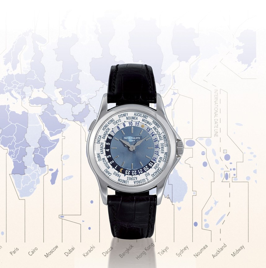 PATEK PHILIPPE, "WORLD TIME" REF. 5110P

950 PLATINUM SELF-WINDING WORLD TIME WRISTWATCH