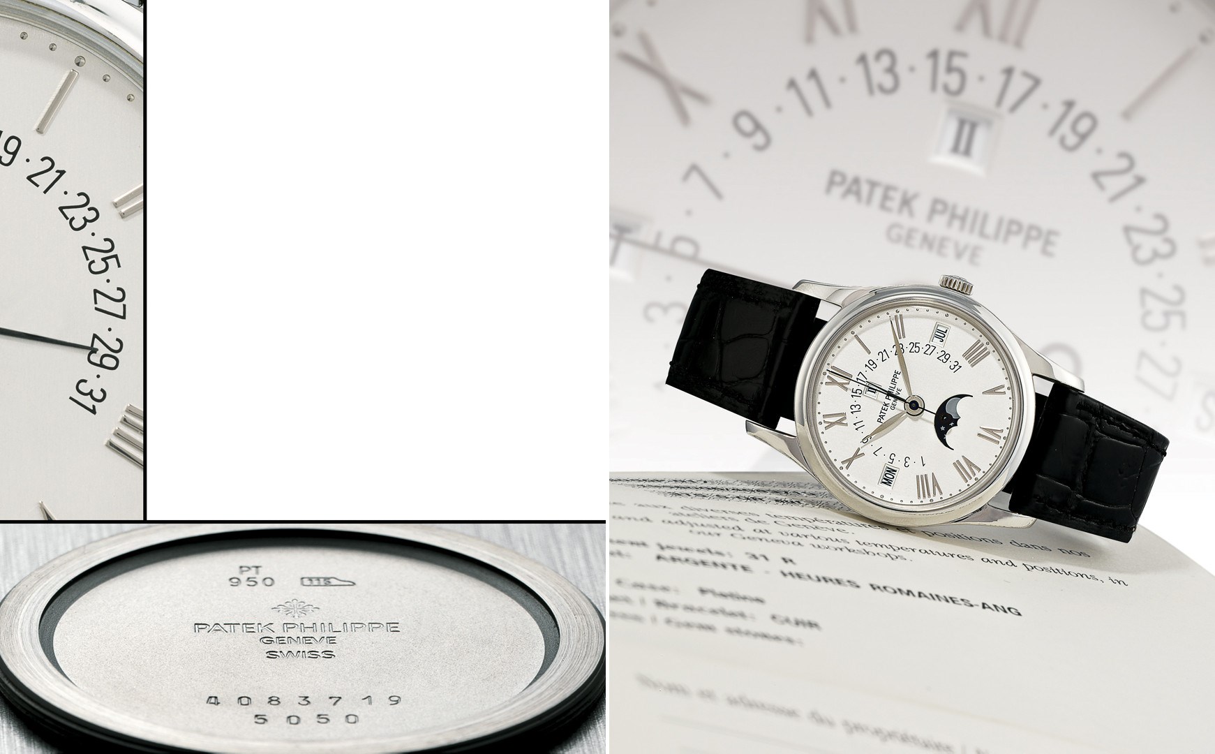 PATEK PHILIPPE, REF. 5050P

VERY FINE AND RARE, 950 PLATINUM SELF-WINDING PERPETUAL WRISTWATCH WITH SWEEP SECONDS, MOON-PHASE, RETROGRADE DATE DISPLAY AND ROMAN NUMERALS