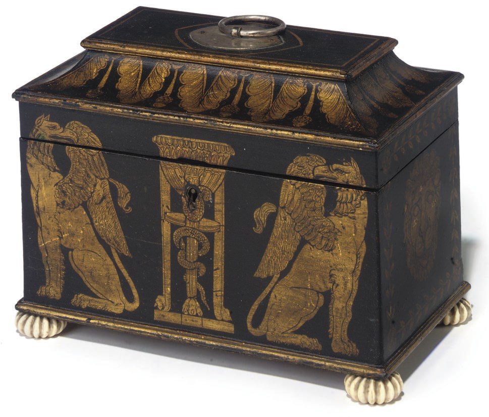A REGENCY PENWORK TWO-DIVISION TEA CADDY