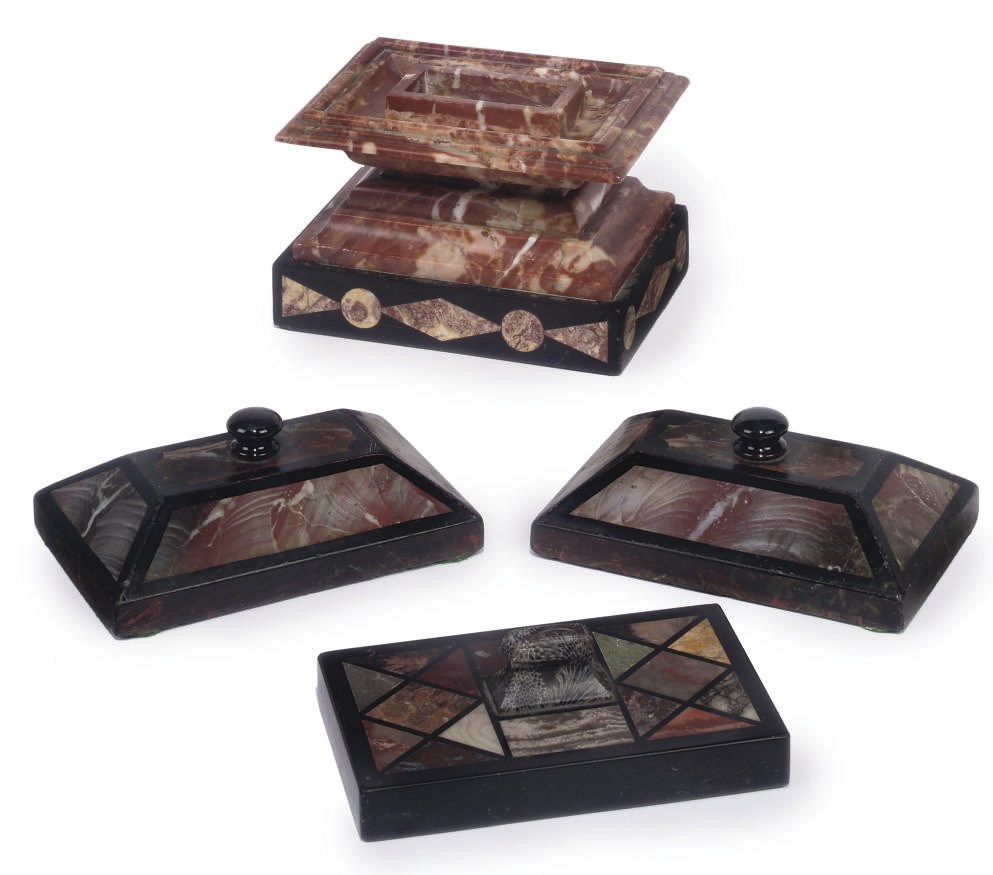 A VARIEGATED MARBLE INKSTAND