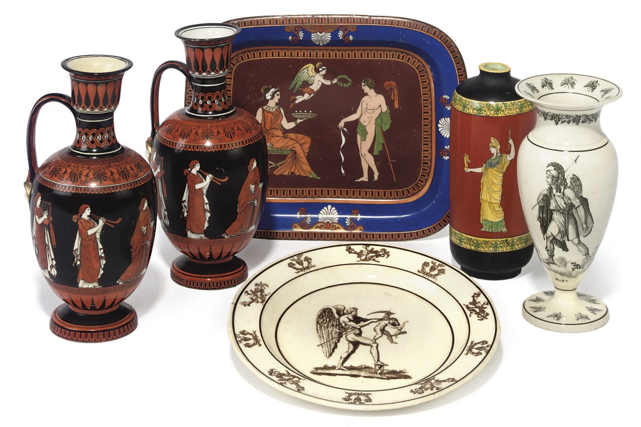 A GROUP OF ENGLISH AND CONTINENTAL 'ATTIC'-STYLE POTTERY AND PORCELAIN