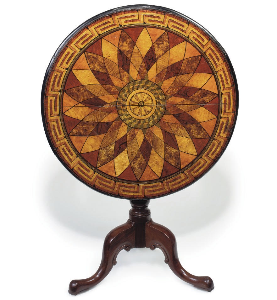 A VICTORIAN MAHOGANY AND POLYCHROME DECORATED TRIPOD TABLE
