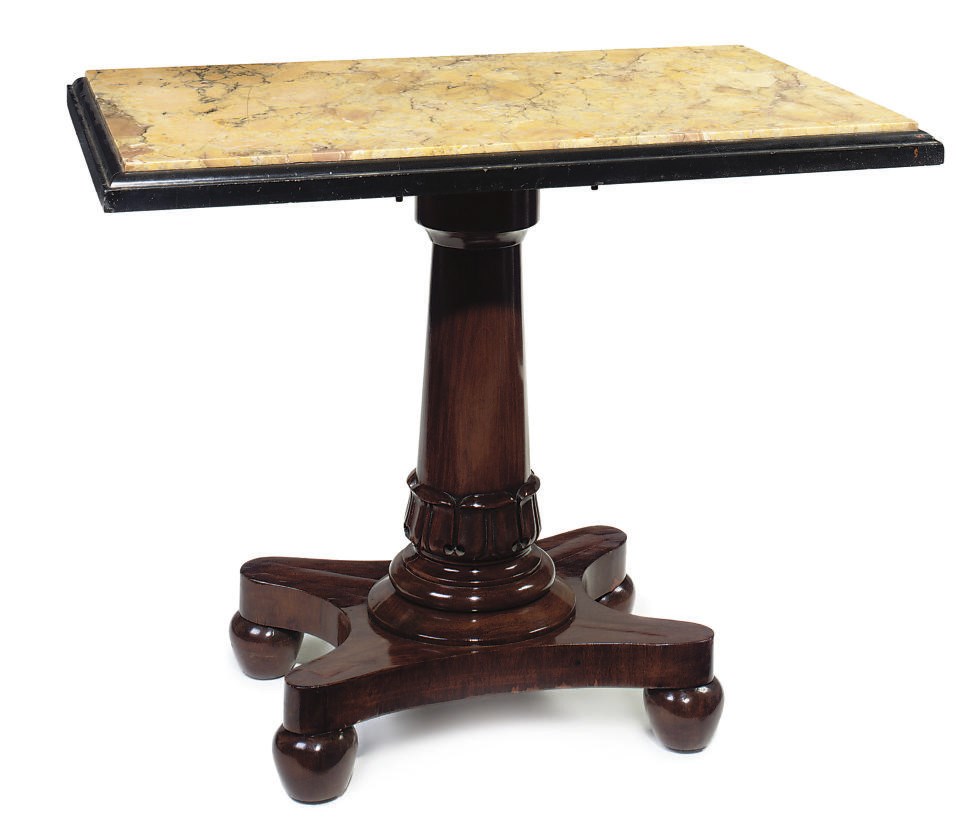 A WILLIAM IV SIENA MARBLE AND MAHOGANY CENTRE TABLE