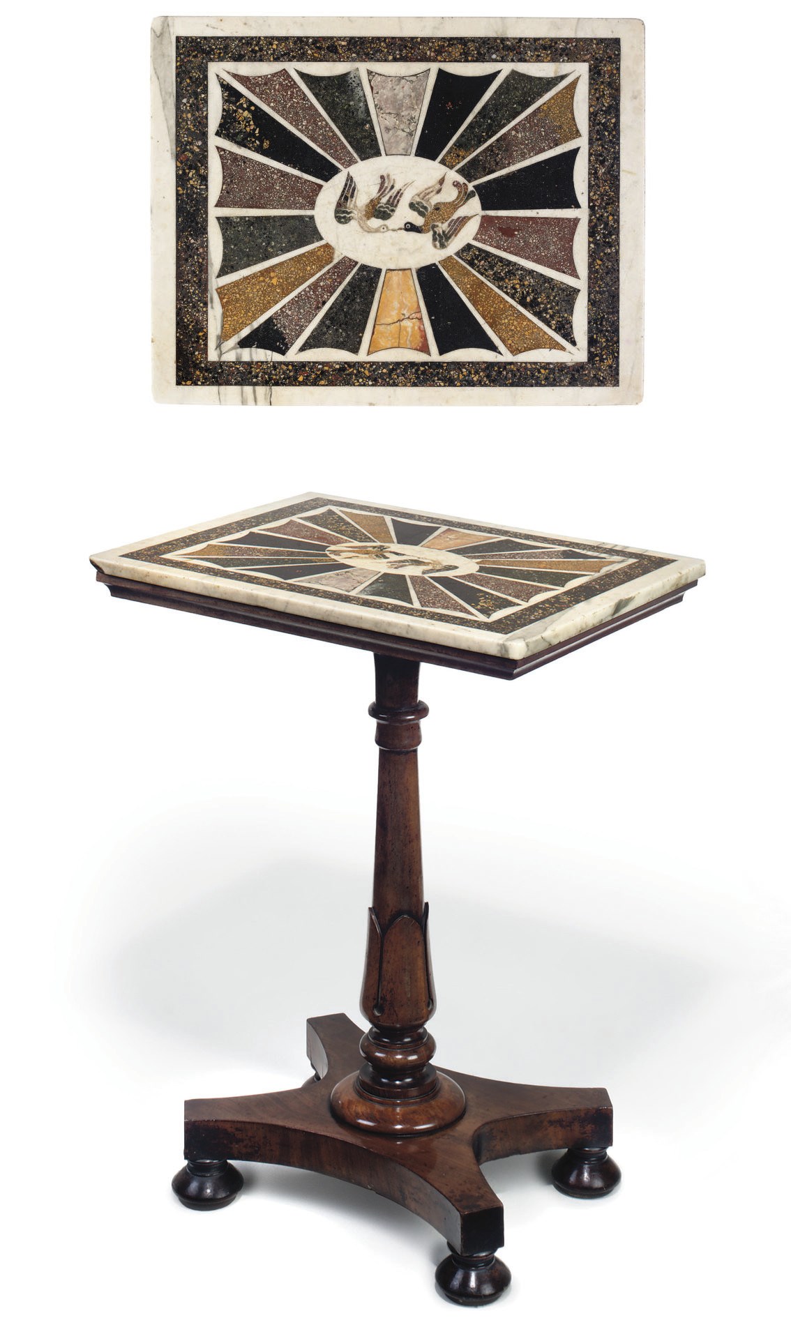 A WILLIAM IV MAHOGANY MARBLE AND SCAGLIOLA TABLE