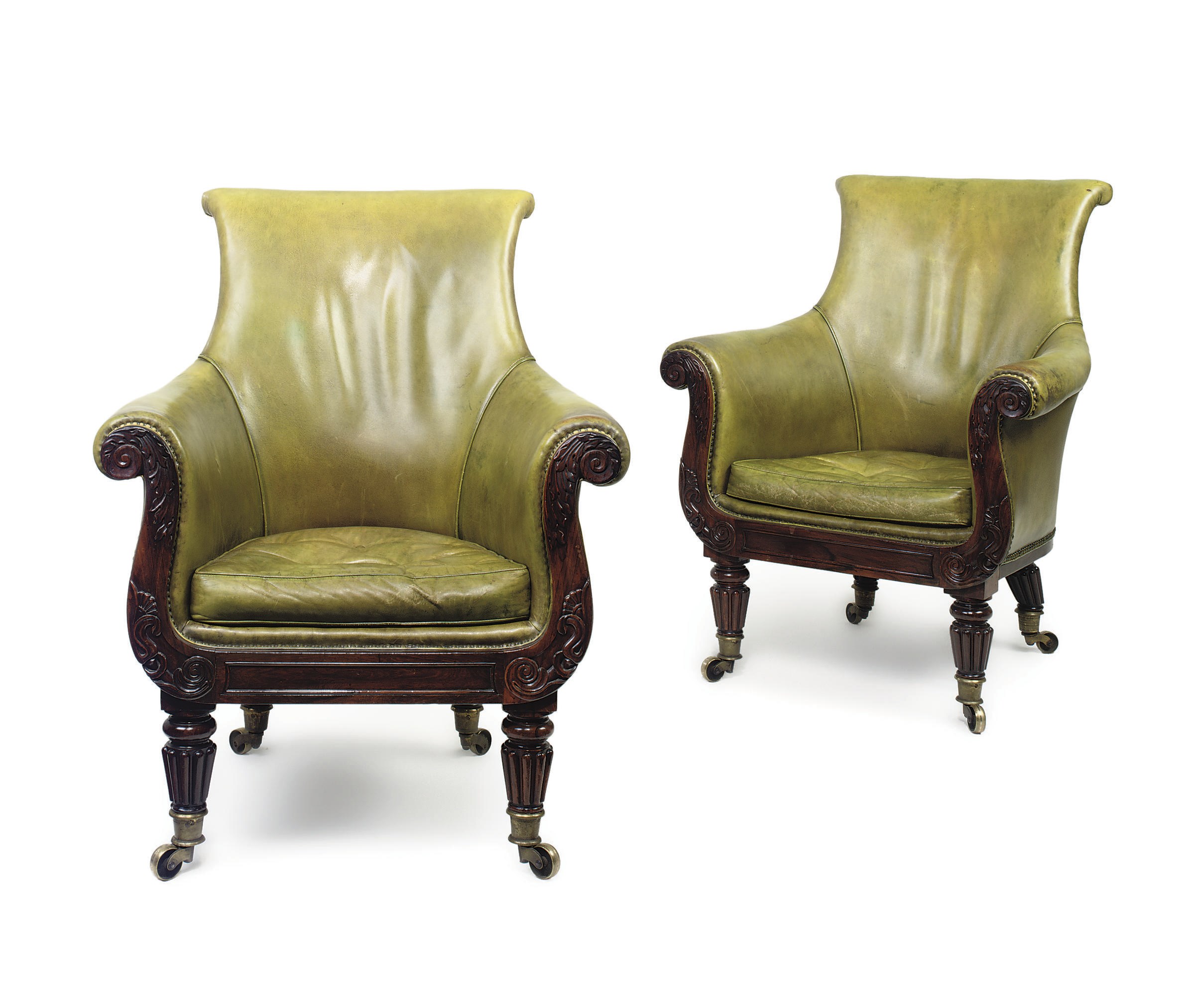 A PAIR OF WILLIAM IV ROSEWOOD LIBRARY BERGERES