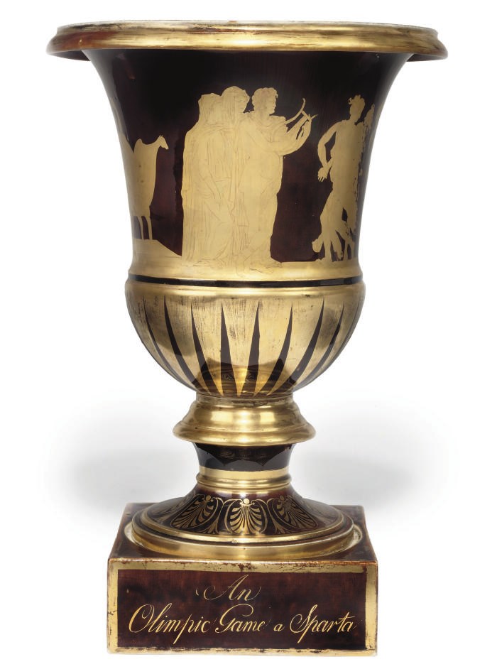 A PARIS PORCELAIN CAMPANA-SHAPED VASE AND STAND