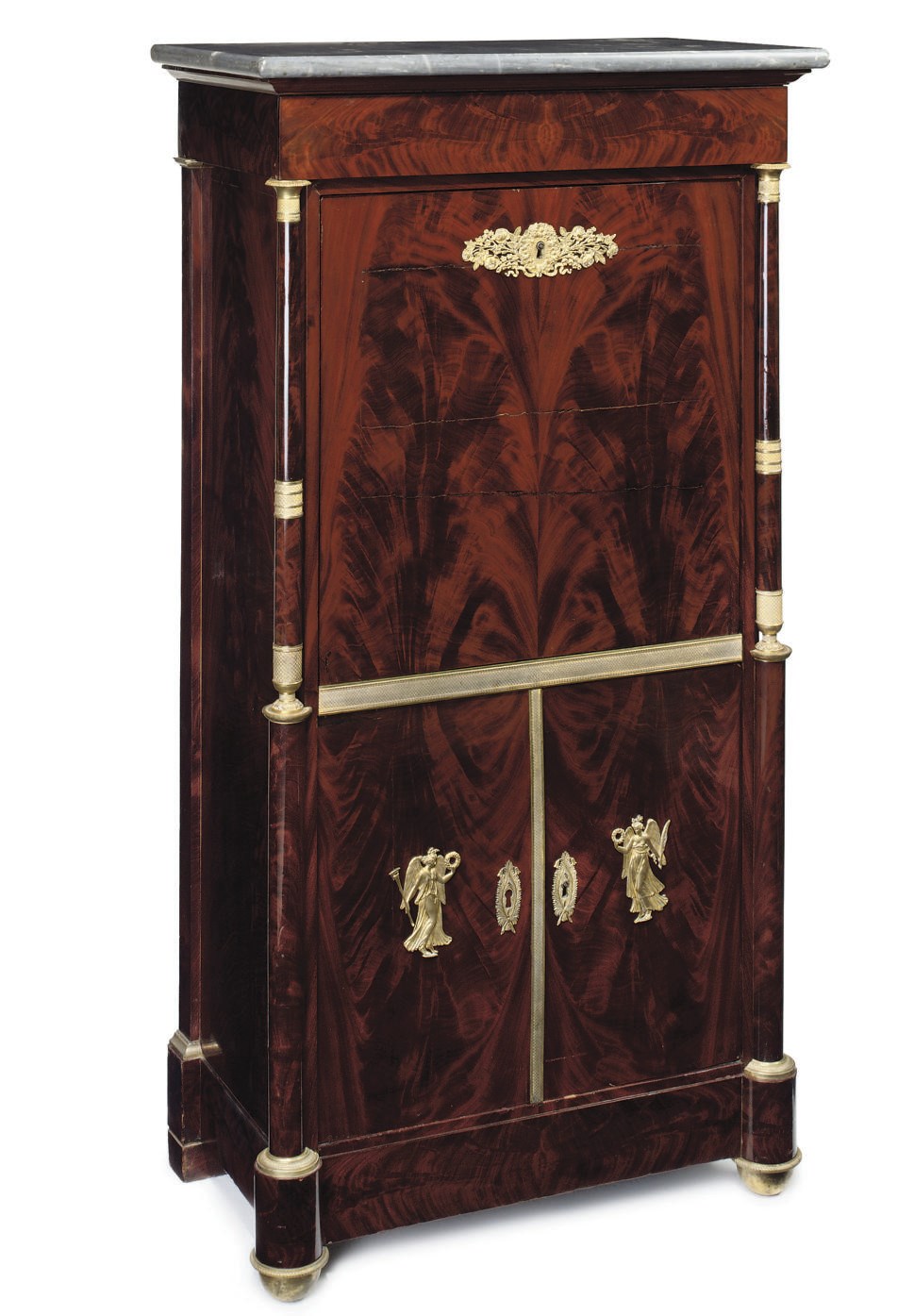 AN EMPIRE ORMOLU-MOUNTED MAHOGANY SECRETAIRE A ABBATANT