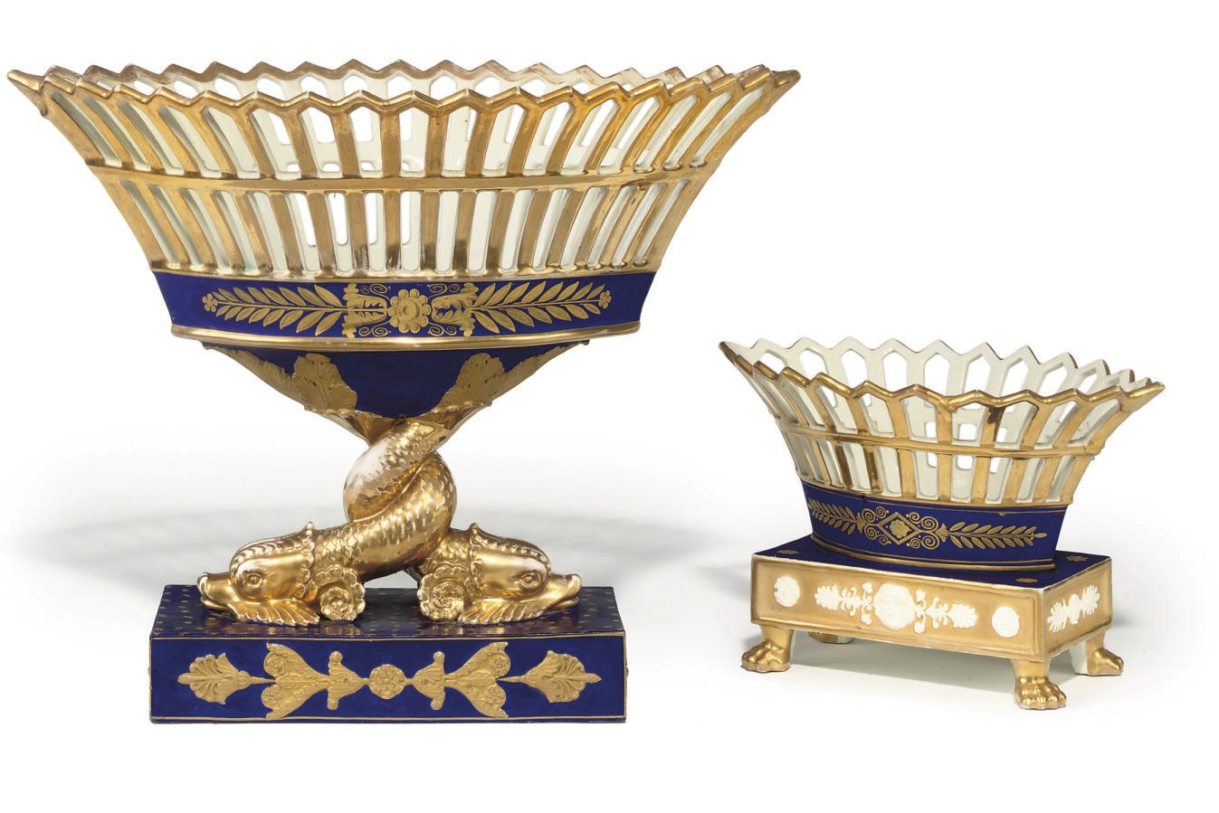 TWO PARIS PORCELAIN MATT-BLUE GROUND BASKETS