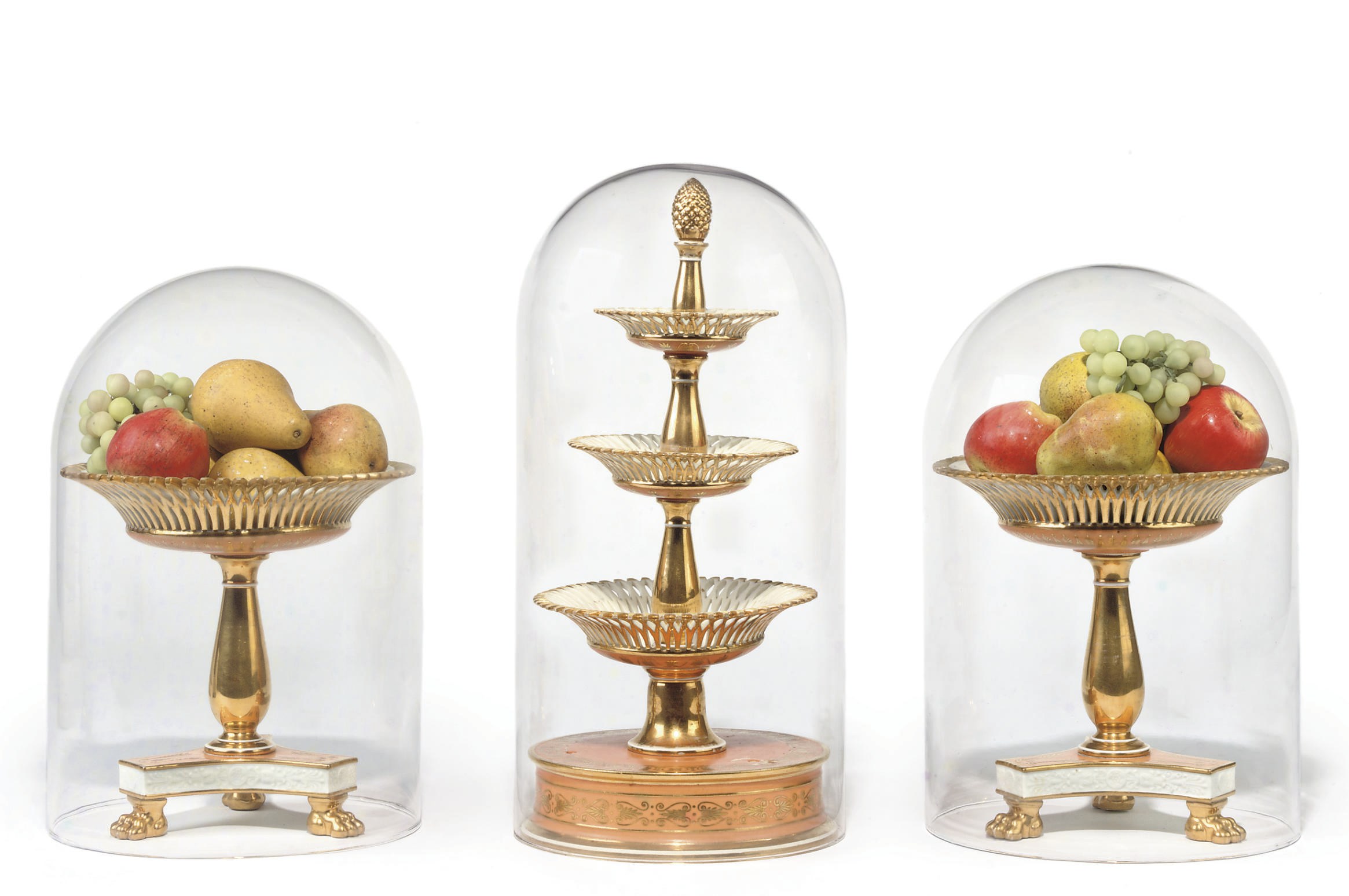 A PARIS PORCELAIN APRICOT-GROUND CENTREPIECE GARNITURE