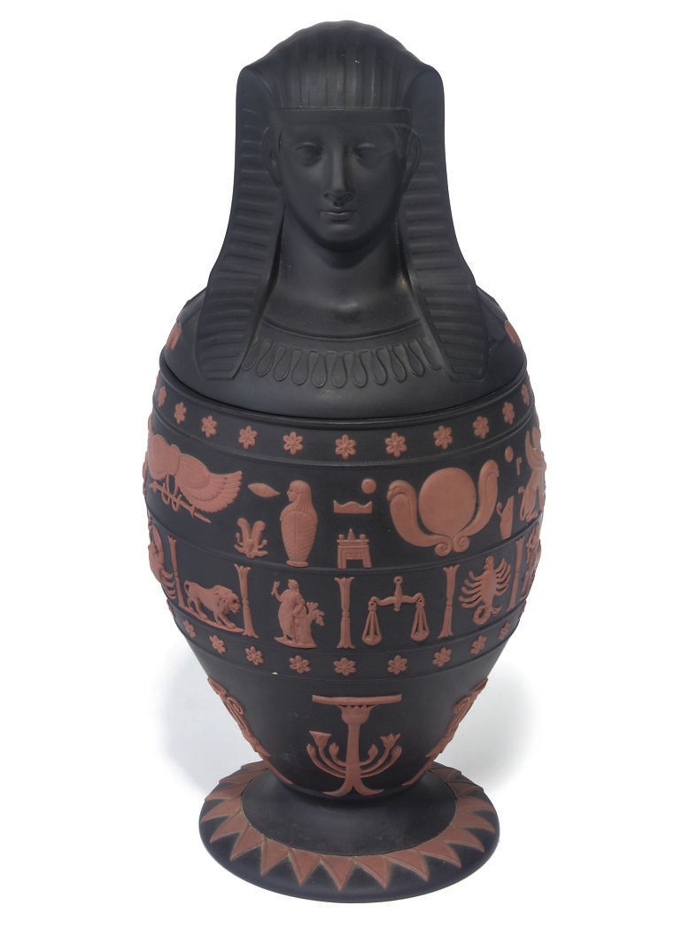 A WEDGWOOD BLACK BASALT CANOPIC VASE AND COVER