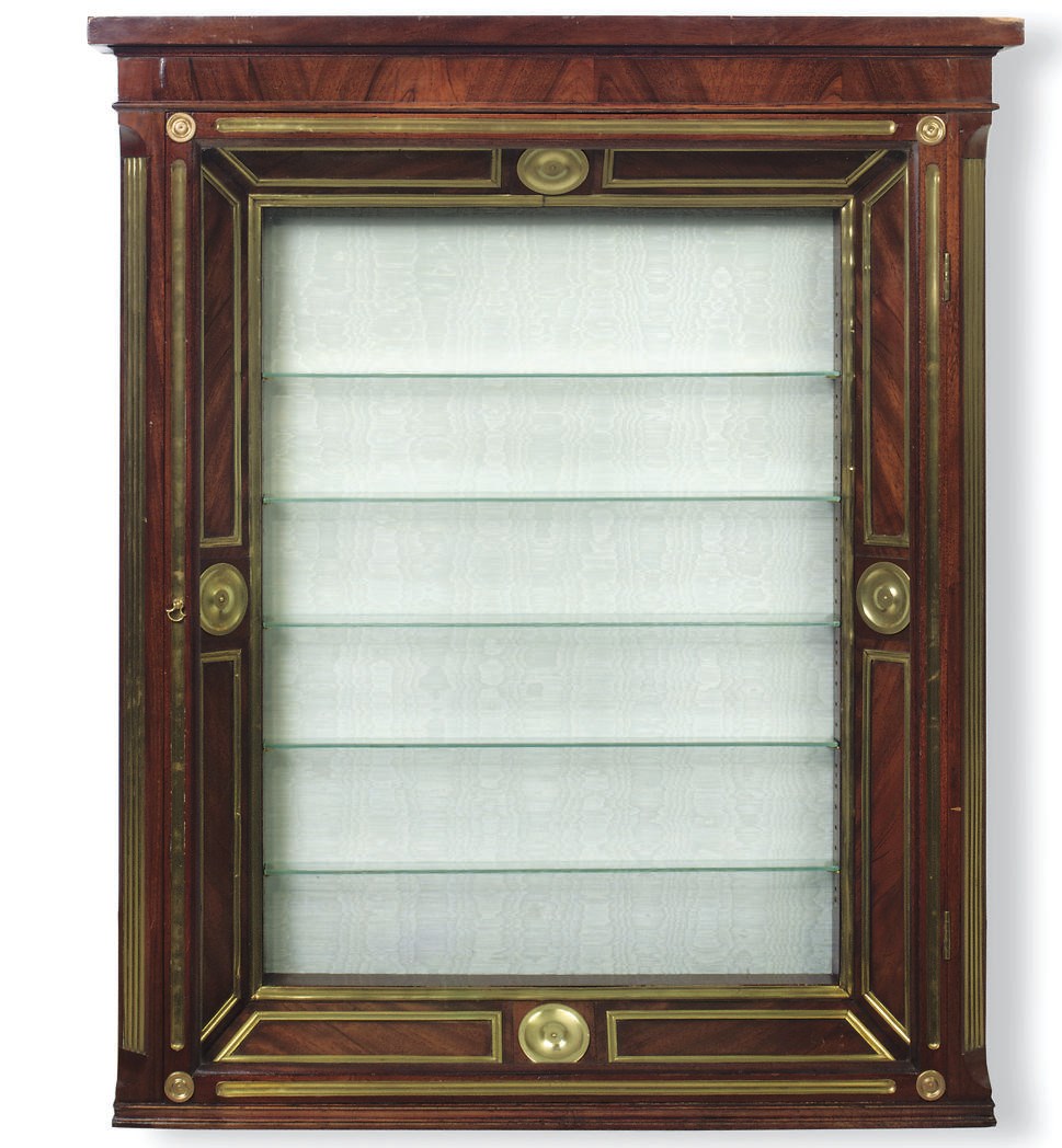 A RUSSIAN BRASS-MOUNTED MAHOGANY HANGING DISPLAY CABINET