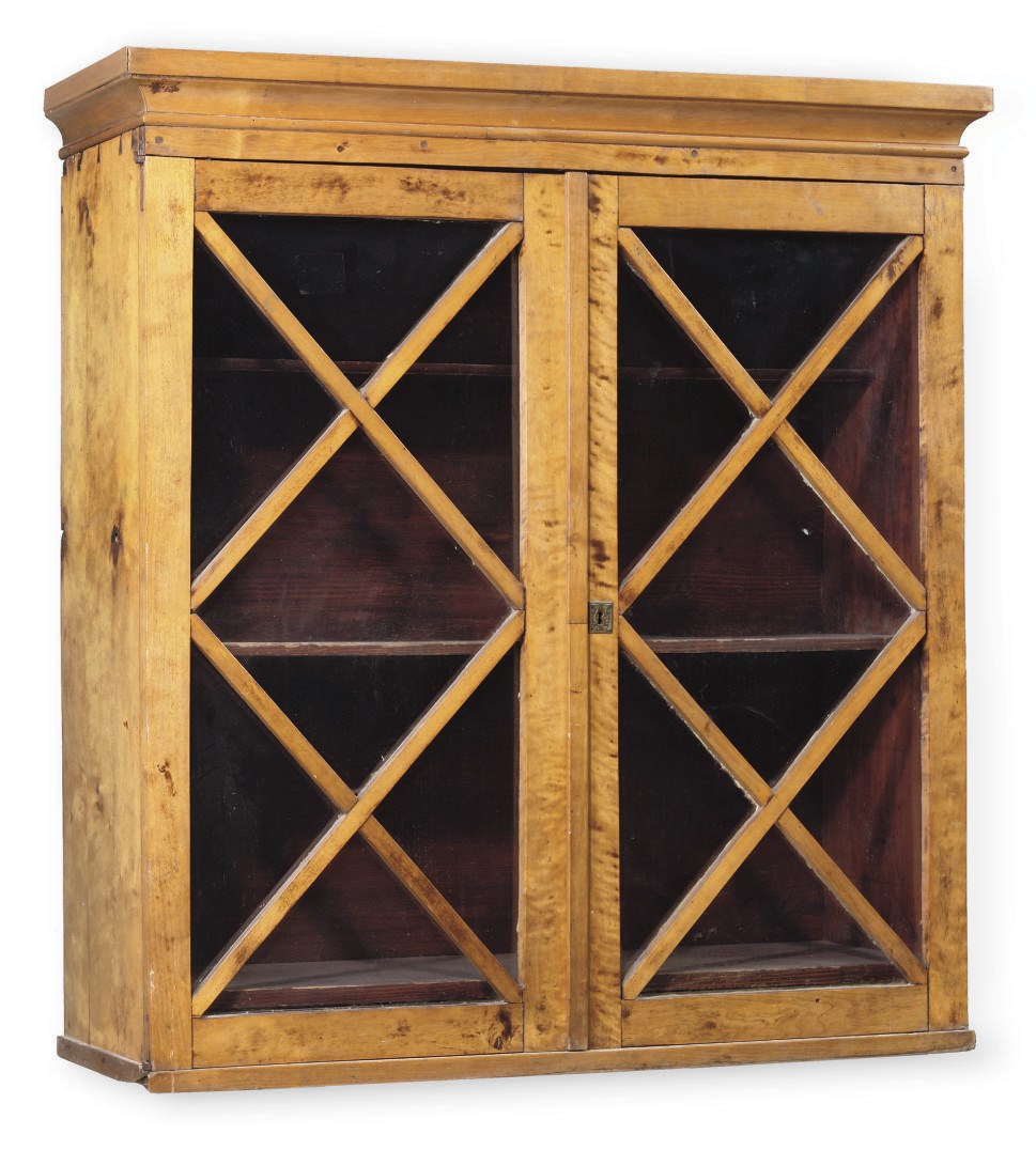 A BIEDERMEIER SATIN BIRCH HANGING CABINET