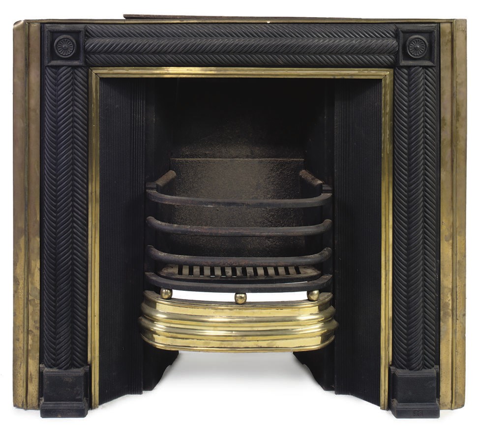 A GEORGE III SCOTTISH CAST-IRON AND BRASS FIREGRATE