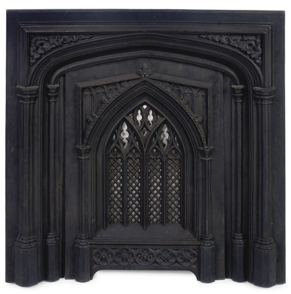 AN AMERICAN 'GOTHIC' CAST-IRON FIREGRATE INSERT