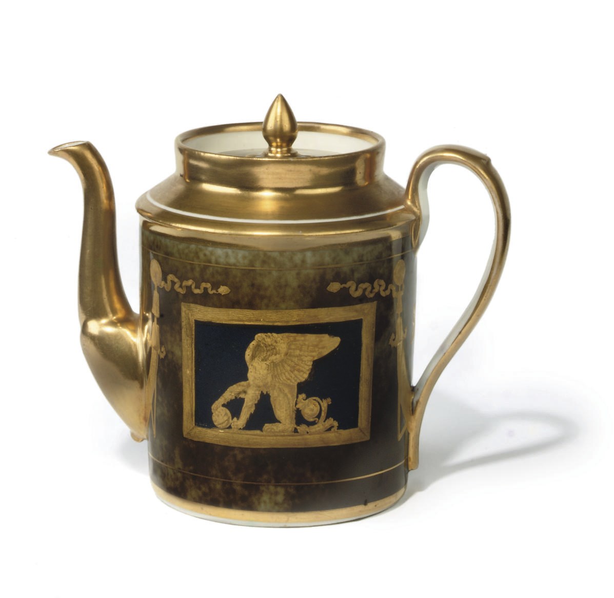 A PARIS PORCELAIN CYLINDRICAL TEAPOT AND COVER