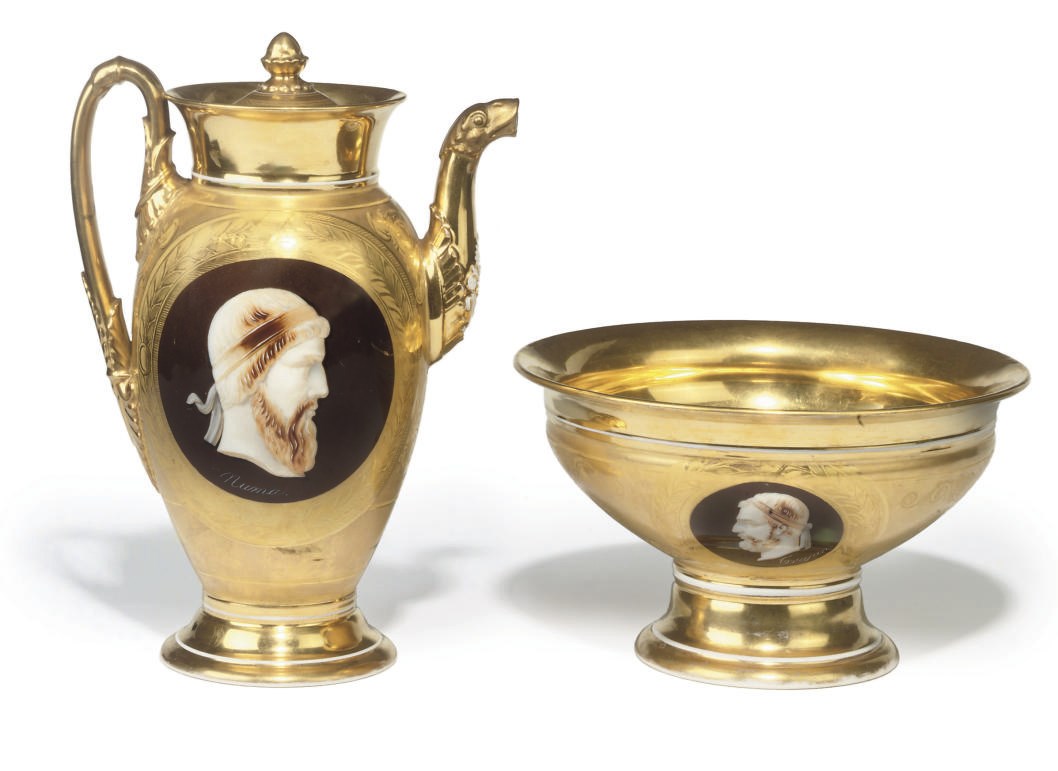 A PARIS (SCHOELCHER) PORCELAIN BALUSTER COFFEE-POT AND COVER AND A FOOTED BOWL