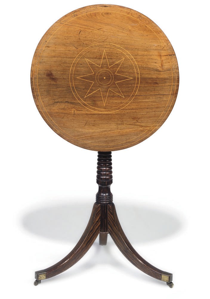 A REGENCY ROSEWOOD AND GRAINED TRIPOD TABLE