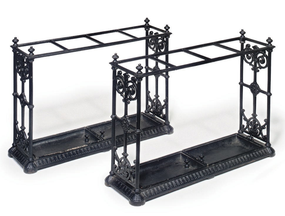 A PAIR OF COALBROOKDALE BLACK PAINTED CAST-IRON WALKING STICK STANDS