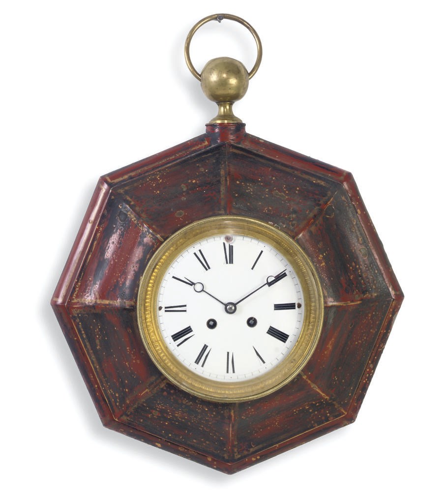 A FRENCH TOLE PEINTE WALL CLOCK