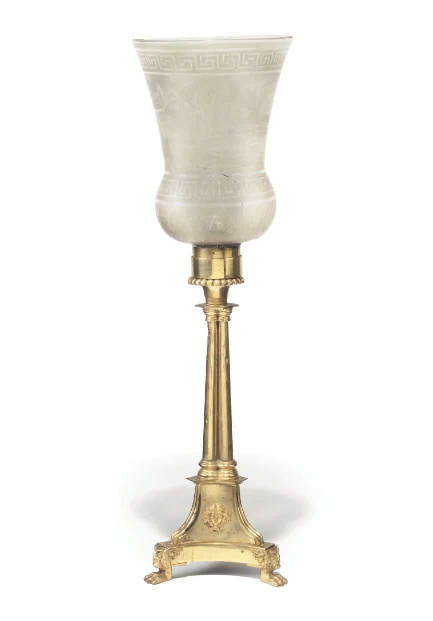 A REGENCY GILT-BRASS TABLE LAMP BASE