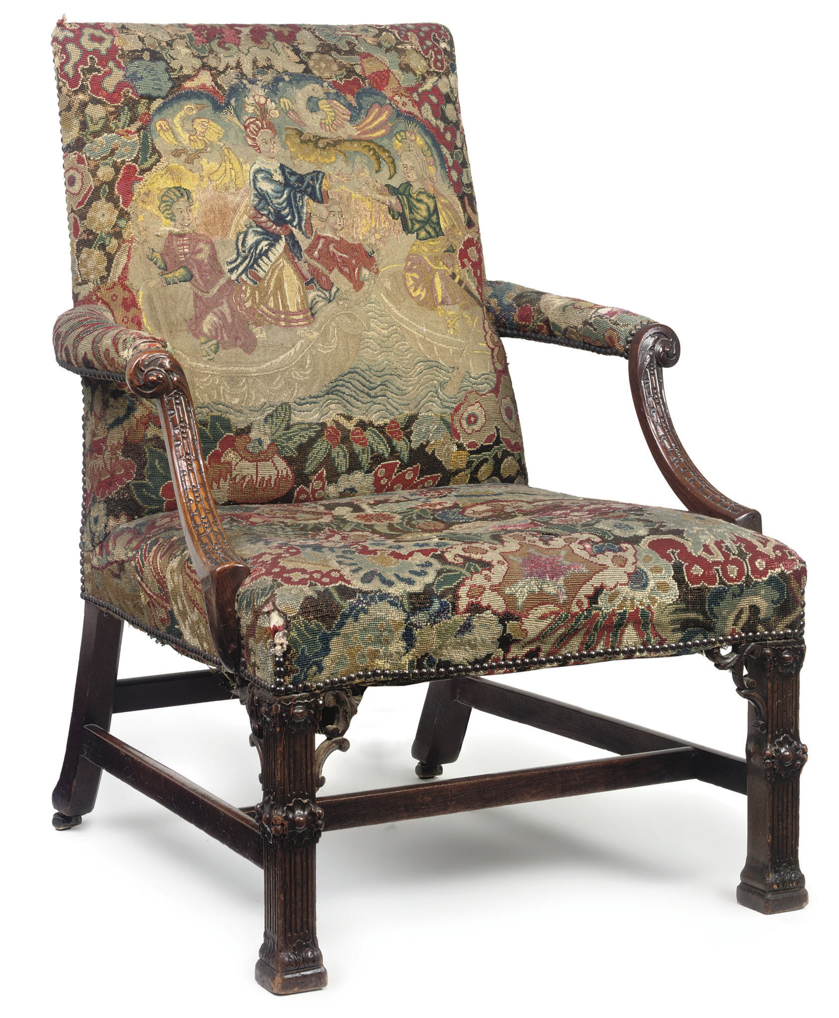 A GEORGE III MAHOGANY LIBRARY ARMCHAIR